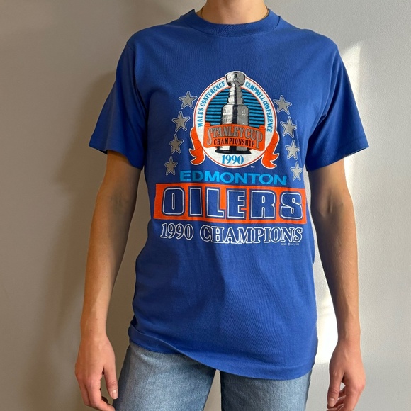 Vintage Edmonton Oilers 1990 Stanley Cup Champion T-Shirt - Picture 1 of 8